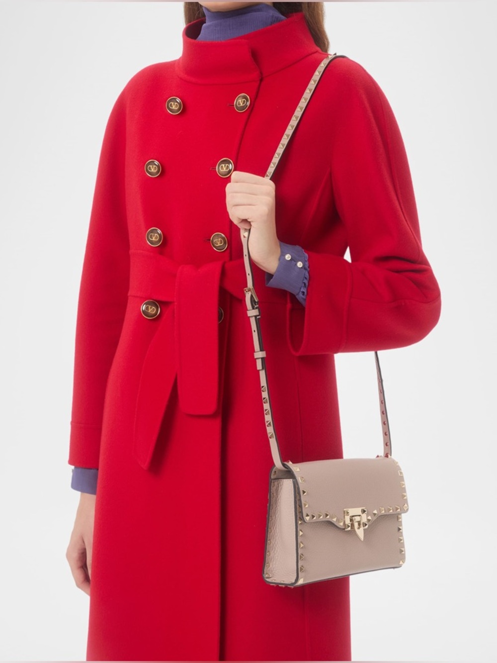 Valentino Garavani RockStud-Trim Leather Crossbody Bag in Taupe